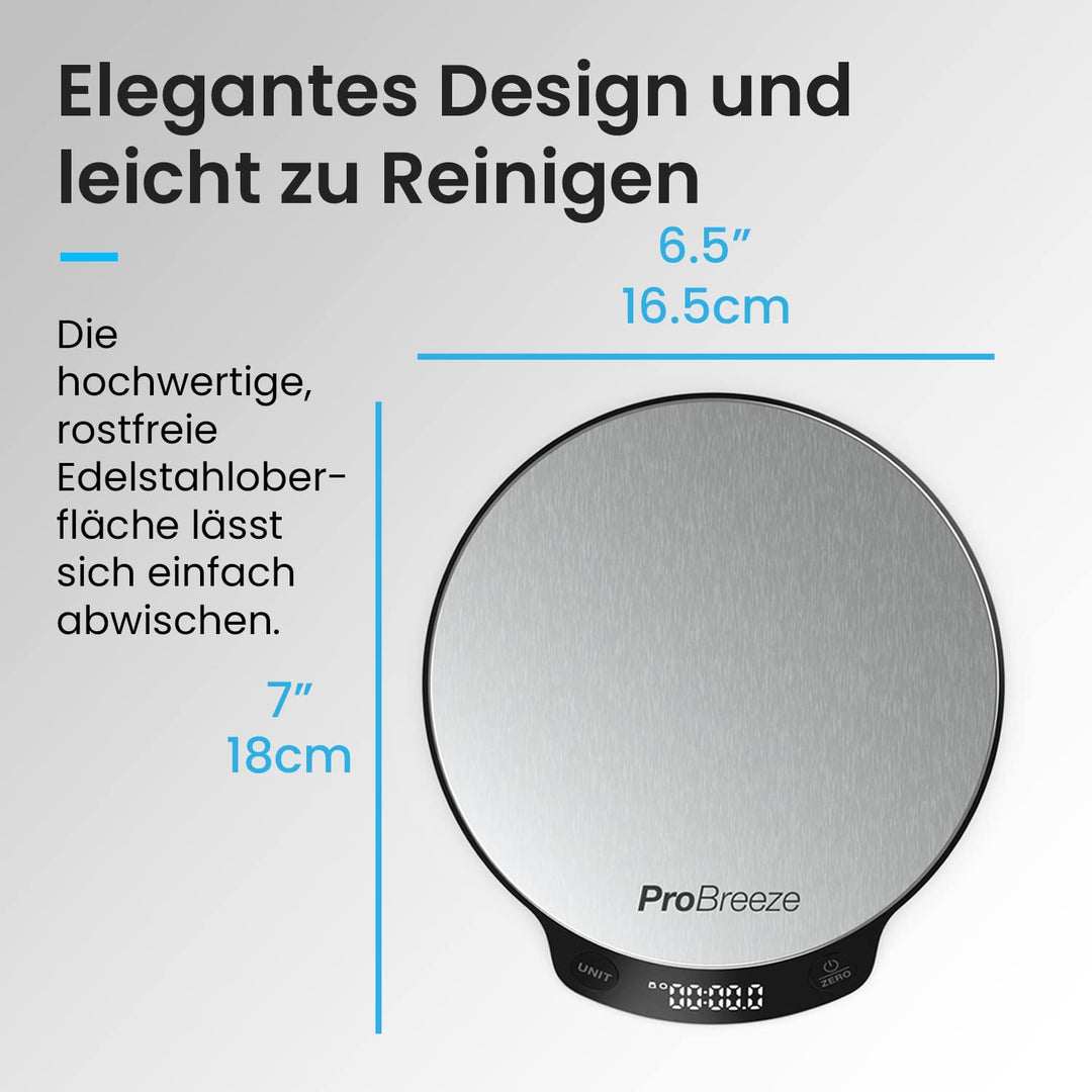 Pro Breeze Küchenwaage digital bis 5 Kg - Professionelle Digitalwaage für präzise Messgenauigkeit bi