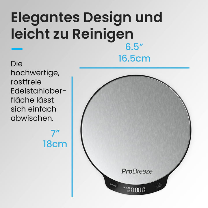 Pro Breeze Küchenwaage digital bis 5 Kg - Professionelle Digitalwaage für präzise Messgenauigkeit bi