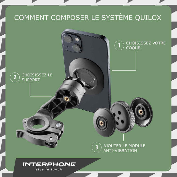Interphone - QUIKLOX Modular System - 2 in 1 - Handyhalterung für Motorräder - Universelle wasserdic