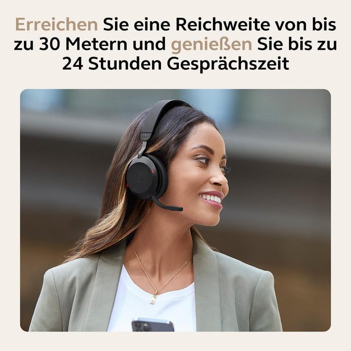 Jabra Evolve2 75 Wireless PC Headset with 8-Microphone Technology - Dual Foam Stereo Headphones with