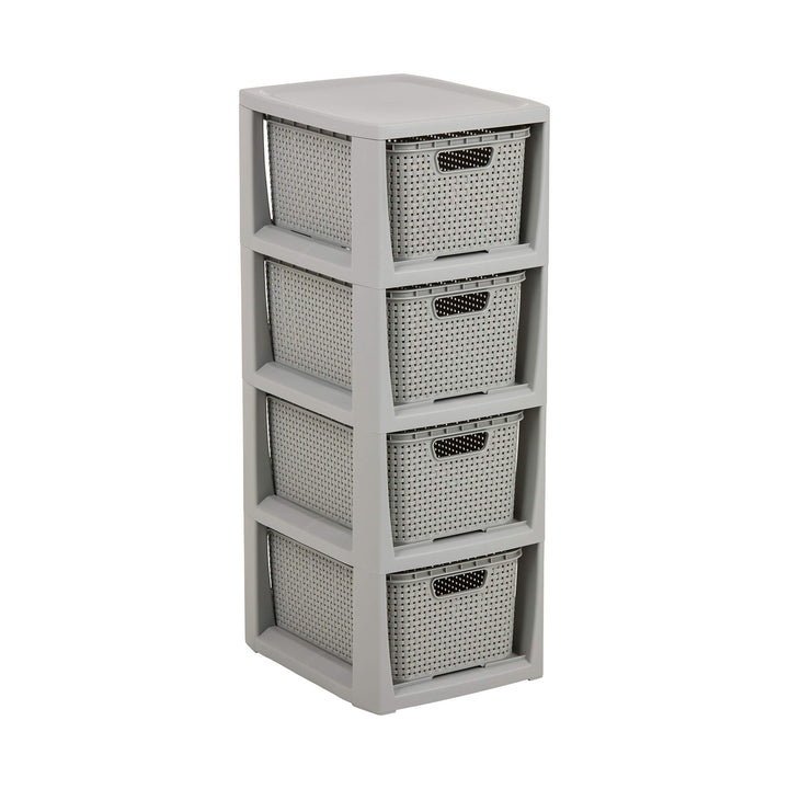 BranQ - Home essential Regal in Rattan Design, BPA-freie Kunststoff PP, Hellgrau, 29,5 x 24 x 64,2 c