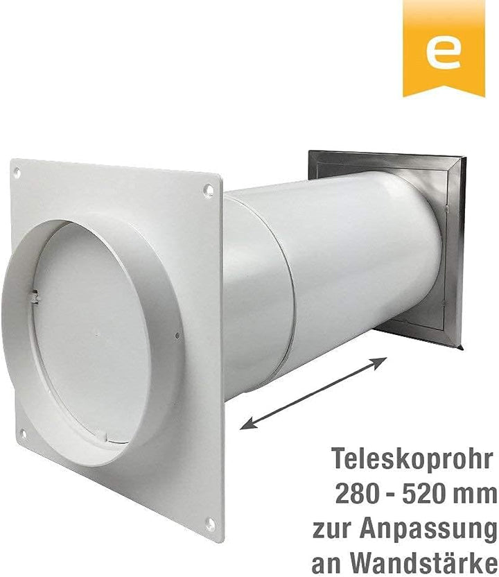 EASYTEC® Energiesparender Wandmontage Mauerkasten Ø 150 mm Edelstahl mit zwei Rückstauklappen | DN15