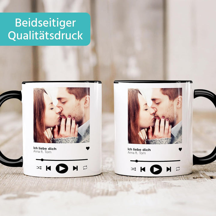 Tasse mit Foto Song Cover Playlist Musik Liebes-Geschenk Freundschaft personalisiert mit Bild und Wu