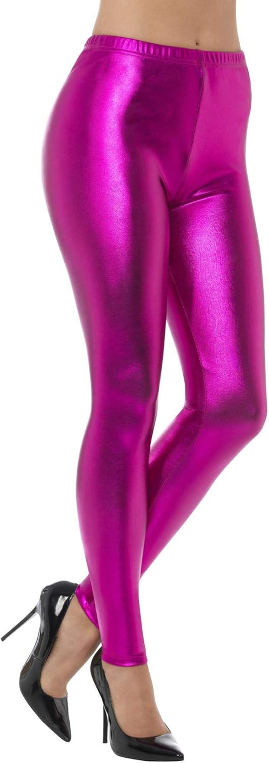 Smiffys, Damen 80er Jahre Metallic Disko Leggings Small (UK 8-10) Rosa, Small (UK 8-10) Rosa