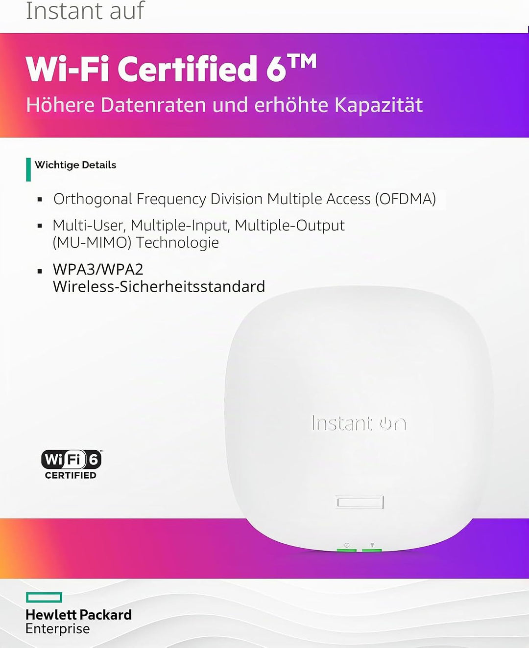 Aruba Instant On AP25 4x4 Wi-Fi 6 Access Point | RW Rest-of-World-Modell | Netzteil Nicht im Lieferu