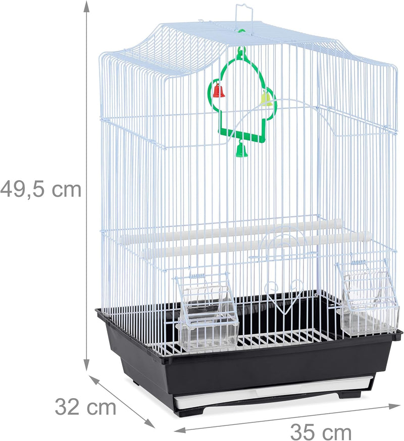 Relaxdays Vogelkäfig mit Zubehör, HBT: 49,5 x 35 x 32 cm, Käfig für Wellensittiche & Kanarienvögel,