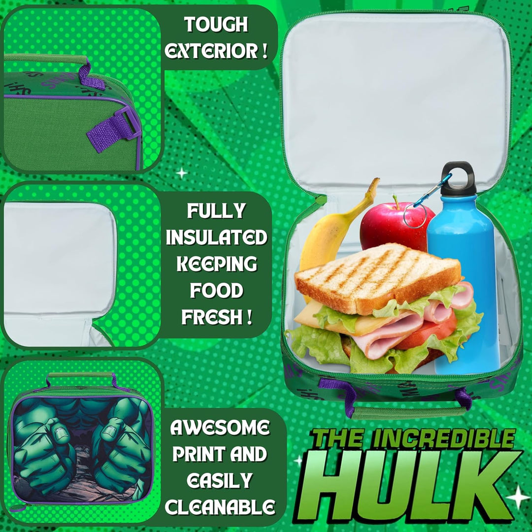 The Hulk Rucksack mit Lunchtasche für Kinder, Marvel Schultasche, 2-teilig, passendes isoliertes Lun