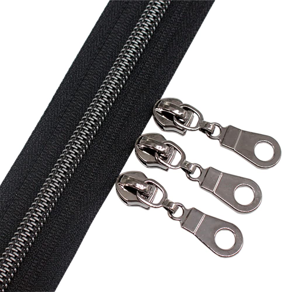 YaHoGa 9 m endlos Reissverschluss Meterware 6mm (Nickelschwarz Schwarz), Nickelschwarz Schwarz