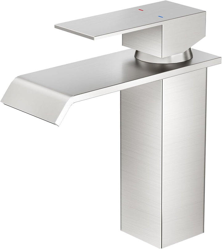 CREA Wasserhahn Bad Wasserfall, Waschtischarmatur mit Ablaufgarnitur, Mischbatterie Bad mit Wasserfa