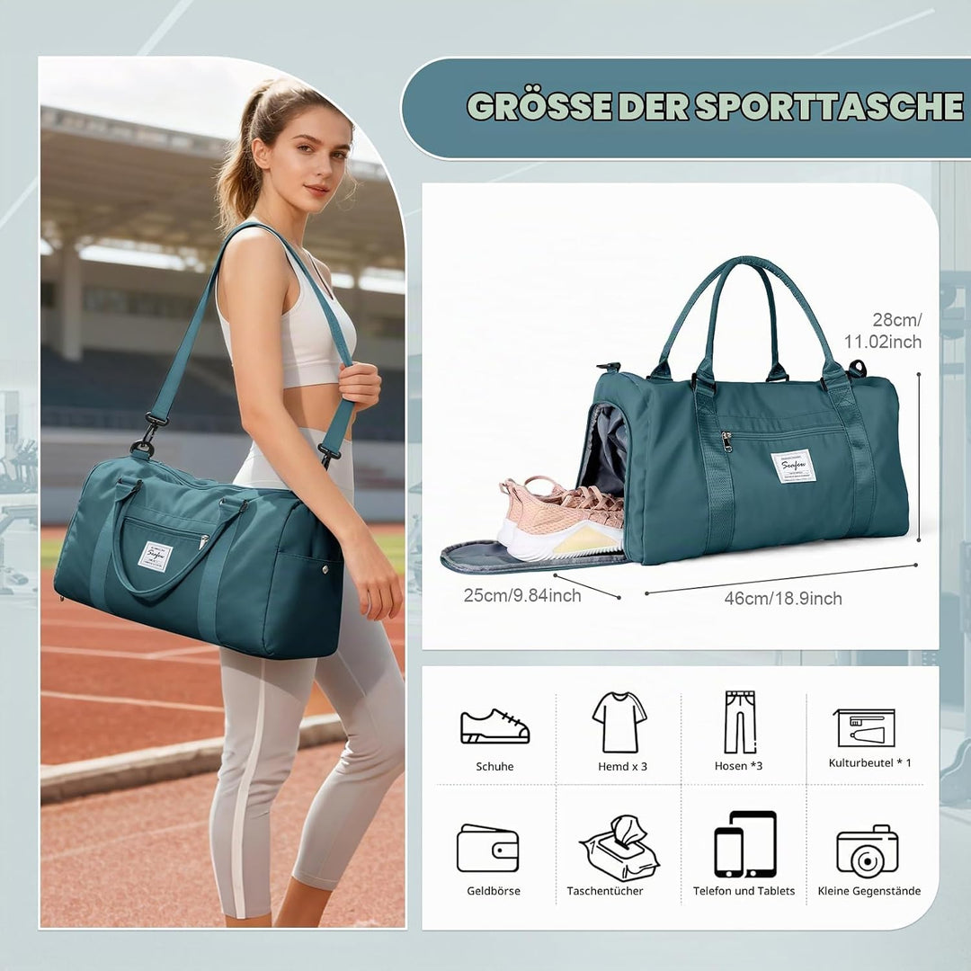 Sport Duffel Bag Damen Herren Sporttasche mit Schuhfach &amp; Nassfach Reisetasche Handgepäck Tasche Spo
