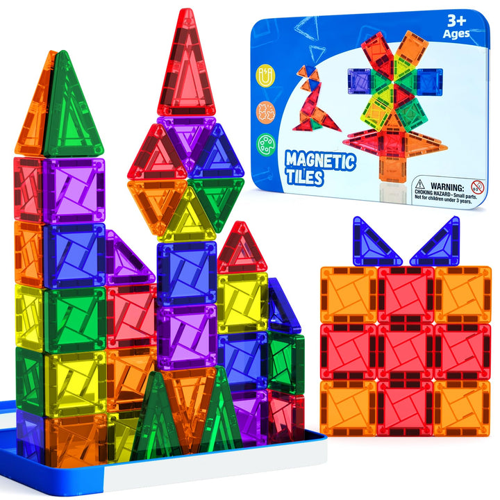 Magnetische Fliesen 42 Stück, Mini Magnetbausteine ReiseSet, Magnetbausteine für Kinder Kreatives Sp