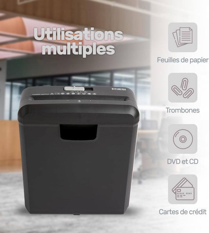 Ediesi, Aktenvernichter, für Haus und Büro, Papierschredder, Bis zu 6 Blatt, für Kreditkarten, CDs u