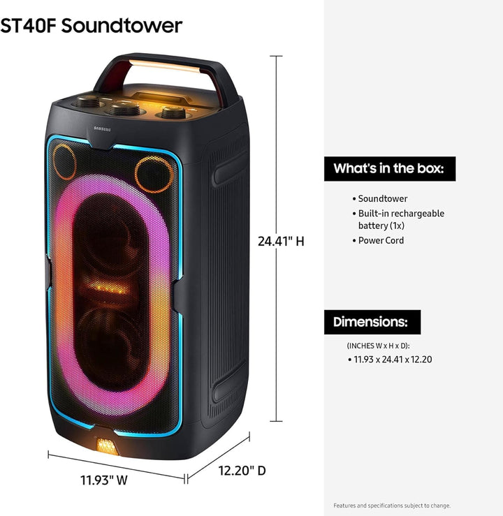 Samsung Sound Tower MX-ST40F/ZG Bluetooth Lautsprecher, Grosse Partybox &amp; Musikbox mit Akku, 12 h Ak