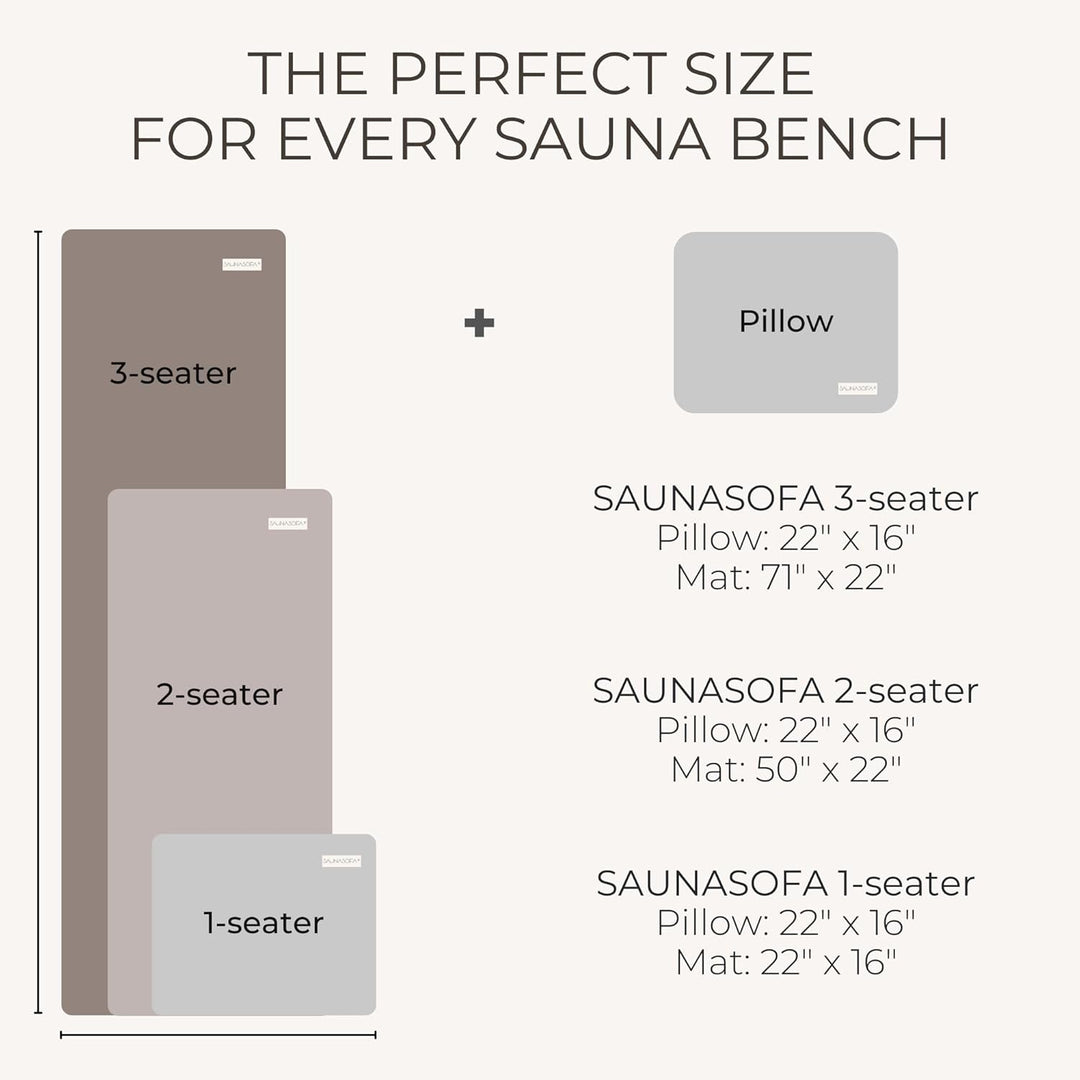 SAUNASOFA Set Short – 2-Sitzer Sauna-Auflage mit Kissen – Saunamatte für Infrarot-Kabine & klassisch