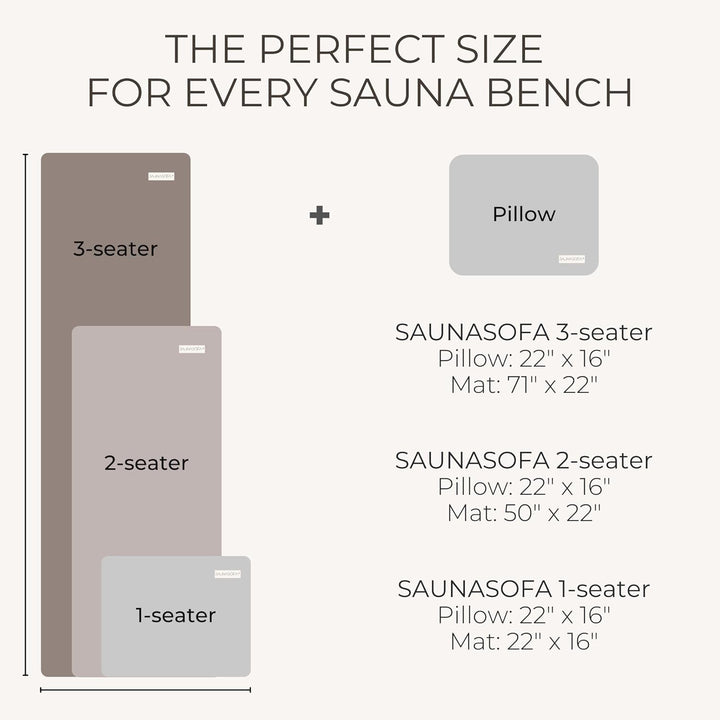 SAUNASOFA Set Short – 2-Sitzer Sauna-Auflage mit Kissen – Saunamatte für Infrarot-Kabine & klassisch