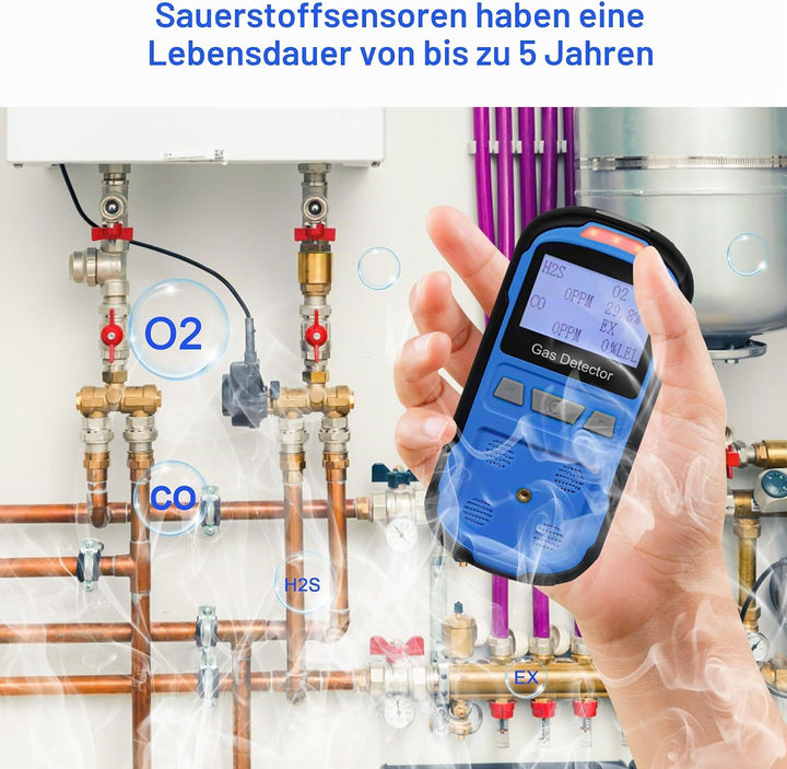 Gaslecksuchgerät für H2S CO O2 und LEL, tragbarer Multi-Gasmelder Gasdetektor mit akustischen, visue
