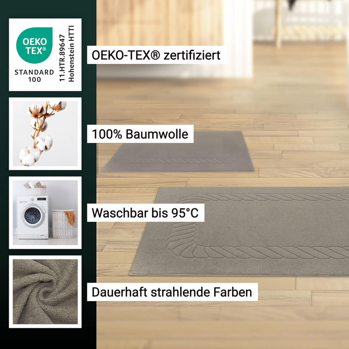 ZOLLNER 2er Set Badematten - weiche und saugstarke Duschvorleger - waschbar bis 95°C - Baumwolle - 5