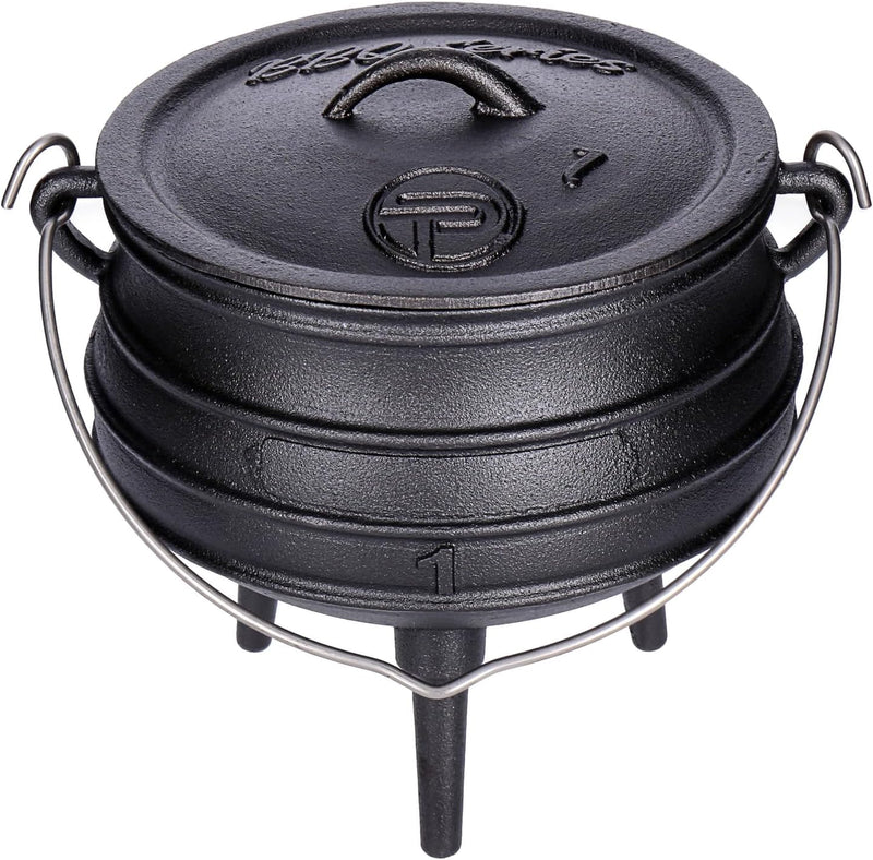 TP BBQ Potjie-Kessel, Südafrikanischer Feuer-Topf aus Gusseisen, Dutch-Oven mit Deckel und Füssen, D