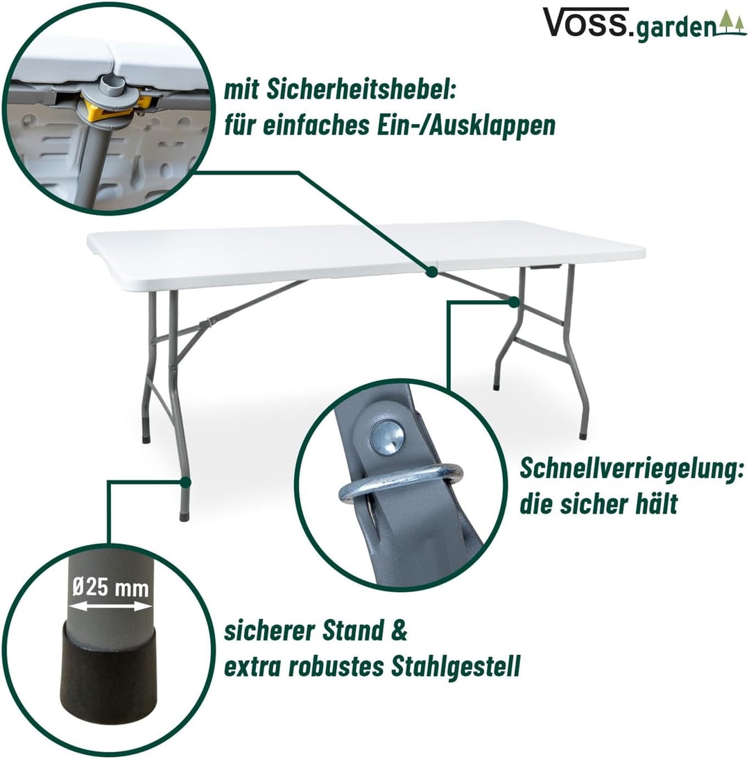 VOSS.garden Bierzeltgarnitur 180cm, 1x Tisch + 2X Bank, klappbar, Campingtisch