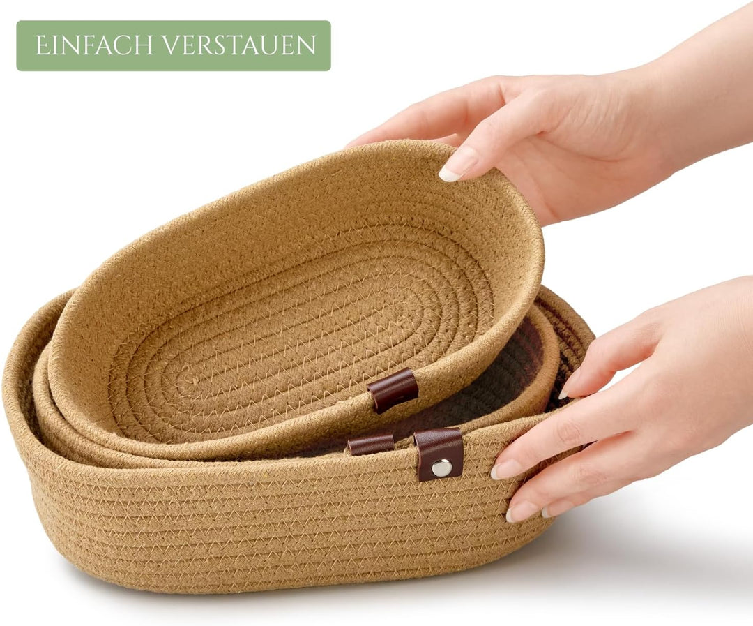 Aufbewahrungskörbe oval kamelbraun beige für Regale Schränke Schlafzimmer Badezimmer Organisation Sc