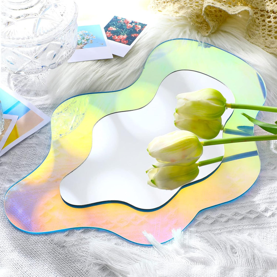 Gewellter Acryl-Spiegel, Regenbogenfarben, unregelmässig, ästhetisch, gewellt, rahmenlos, amorph, Re