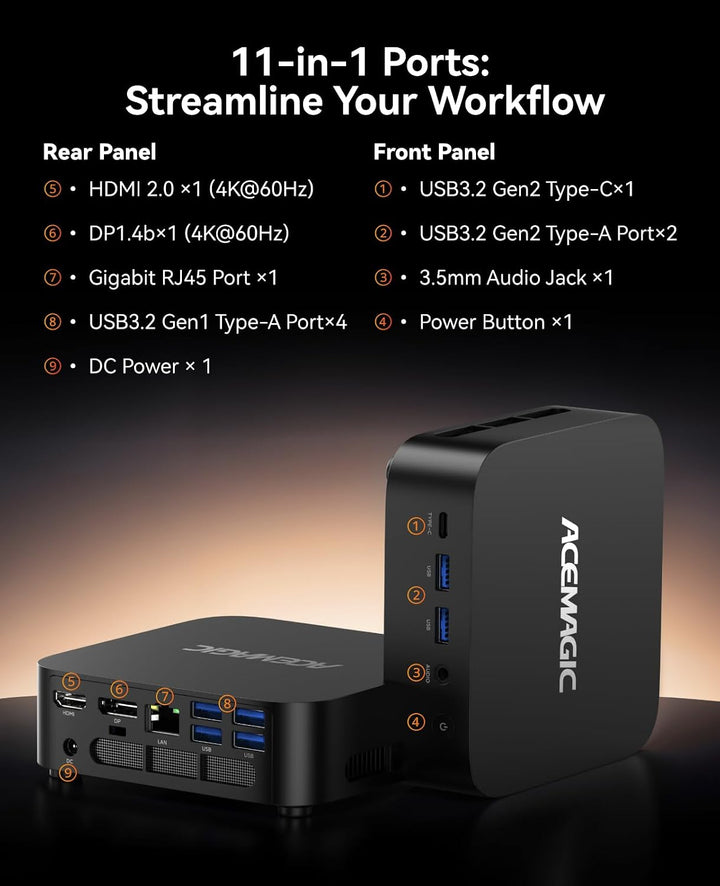 ACEMAGICIAN AM06 Pro Mini PC, AMD Ryzen 7 5800U (8C/16T, bis zu 4.4Ghz),32GB DDR4 512GB M.2 SSD Mini
