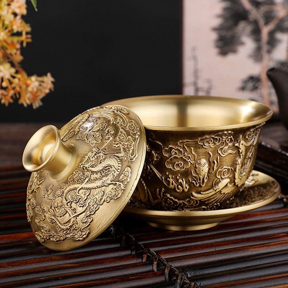 Brass Tea Set, Dragon Und Phoenix Chengxiang Tea Bowl, Chinesische Tee Tasse, Wasserversorgungsschal
