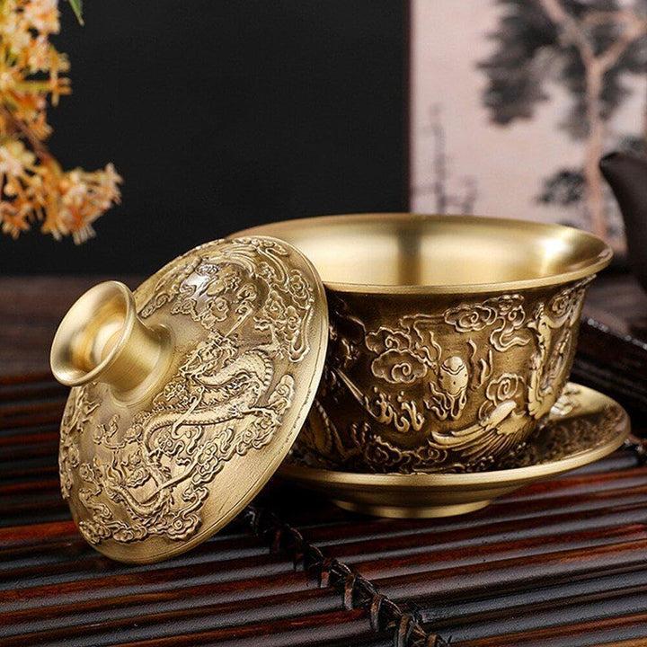 Brass Tea Set, Dragon Und Phoenix Chengxiang Tea Bowl, Chinesische Tee Tasse, Wasserversorgungsschal