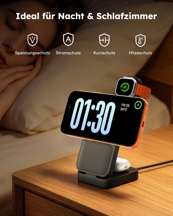 15W Magsafe Ladestation für Apple Watch und iPhone Faltbare mit Schnellladefunktion, 3 IN 1 Magsafe