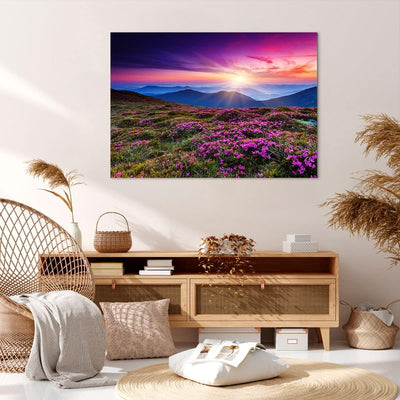 Bilder auf Leinwand 100x70cm Leinwandbild Wiese Berg Himmel Landschaft Gross Wanddeko Bild Schlafzim