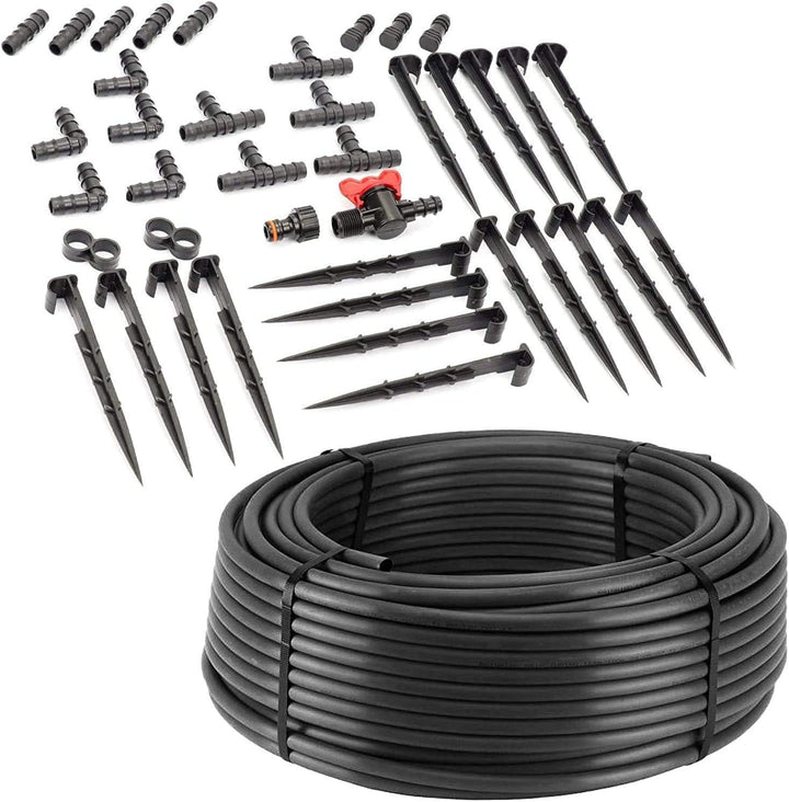 Tropfrohr 16 mm mit Druckkompensation 100m Gartenbewässerungsrohr Bewässerung Tropfschlauch (80tlg)