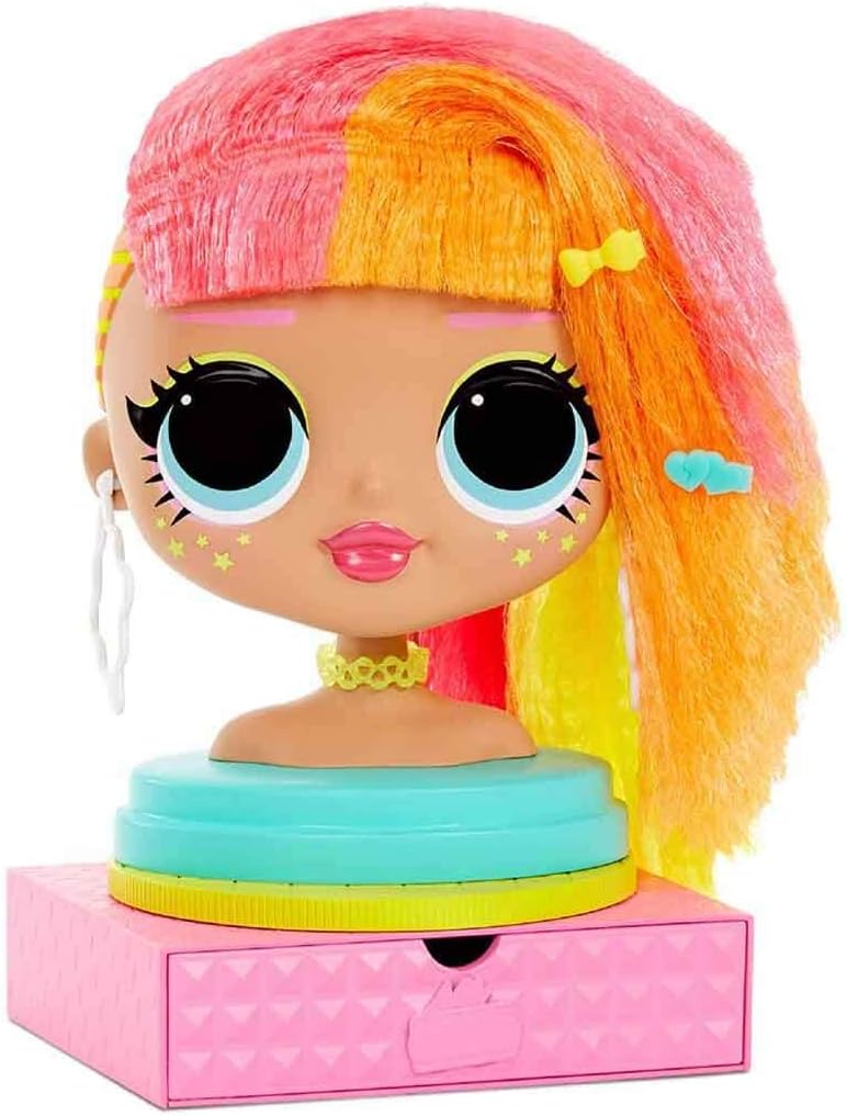 L.O.L. Surprise!, O.M.G. Styling Head Neonlicious – Frisierkopf mit 30 Überraschungen, Styling-Erwei