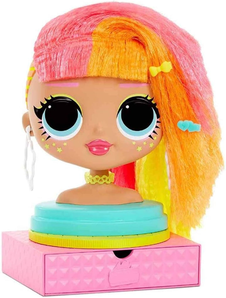 L.O.L. Surprise!, O.M.G. Styling Head Neonlicious – Frisierkopf mit 30 Überraschungen, Styling-Erwei