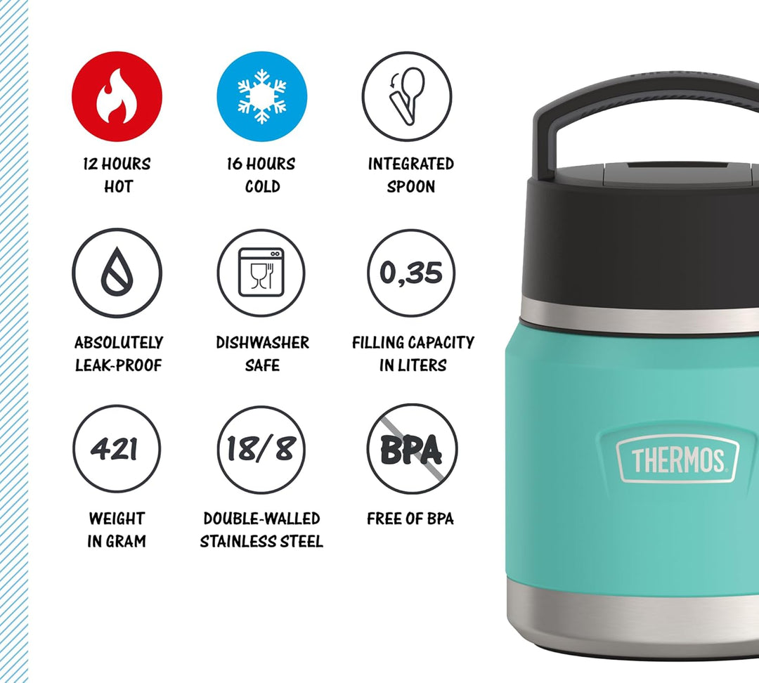 Thermos ICON Kids Thermobehälter für Essen 0,35l, türkis, seafoam, Edelstahl, absolut dicht, hält Sp