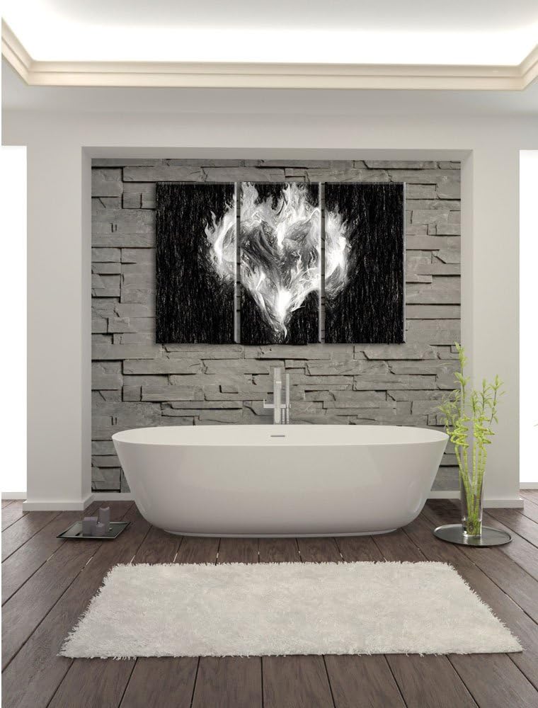 Pixxprint Dark - Herz aus Feuer und Wasser Kohle Effekt 3-Teiler Leinwandbild 120x80 Bild auf Leinwa