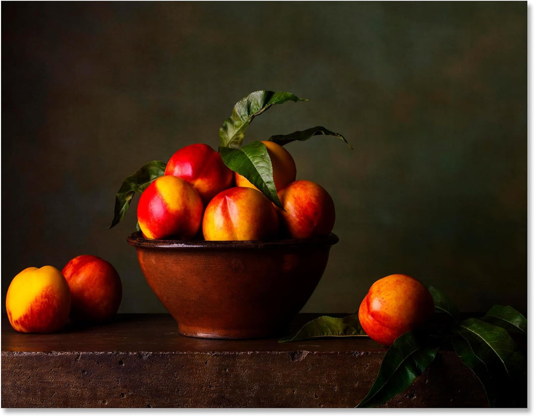 wandmotiv24 Obst & Gemüse als Leinwandbild, 60x45cm, Querformat, Nektarine, Früchte, Küche, Lebensmi