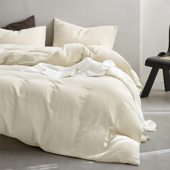 KEAYOO Musselin Bettwäsche 135x200 cm Beige mit einem Kissenbezug 80x80 cm aus 100% Baumwolle - Trau