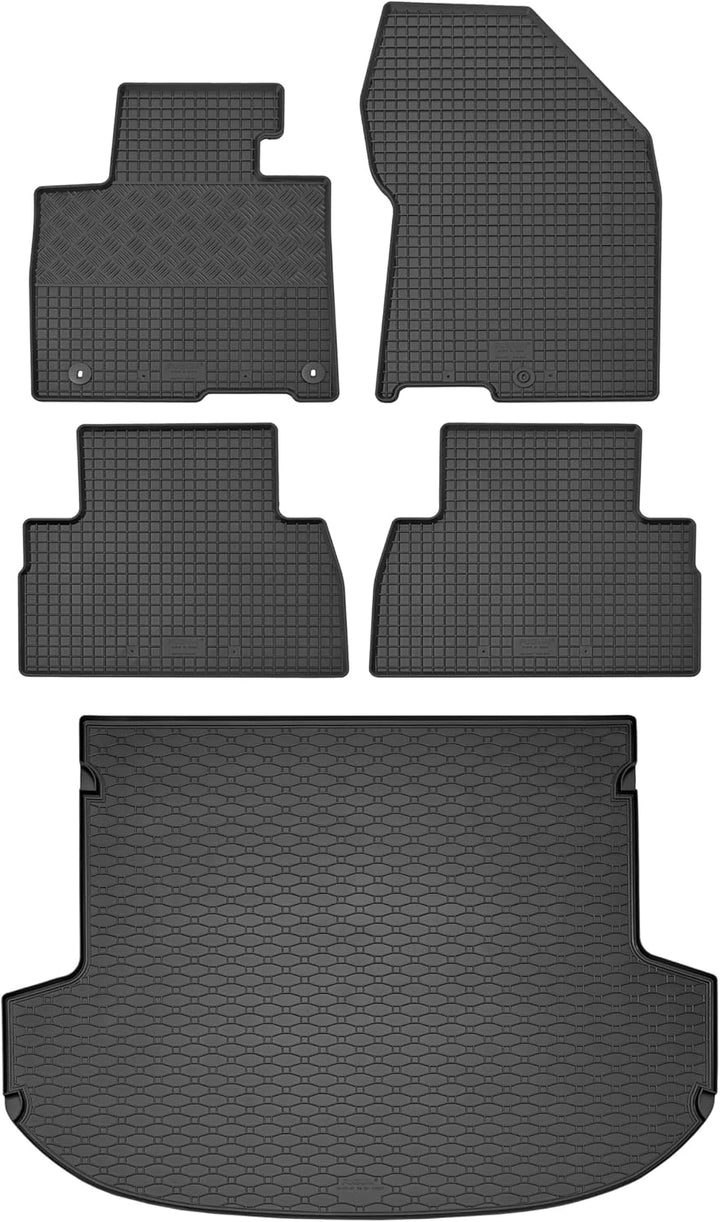 Passgenaue Kofferraumwanne und Gummifussmatten geeignet für Hyundai Santa Fe 5-Sitzer ab 2019 + Gurt