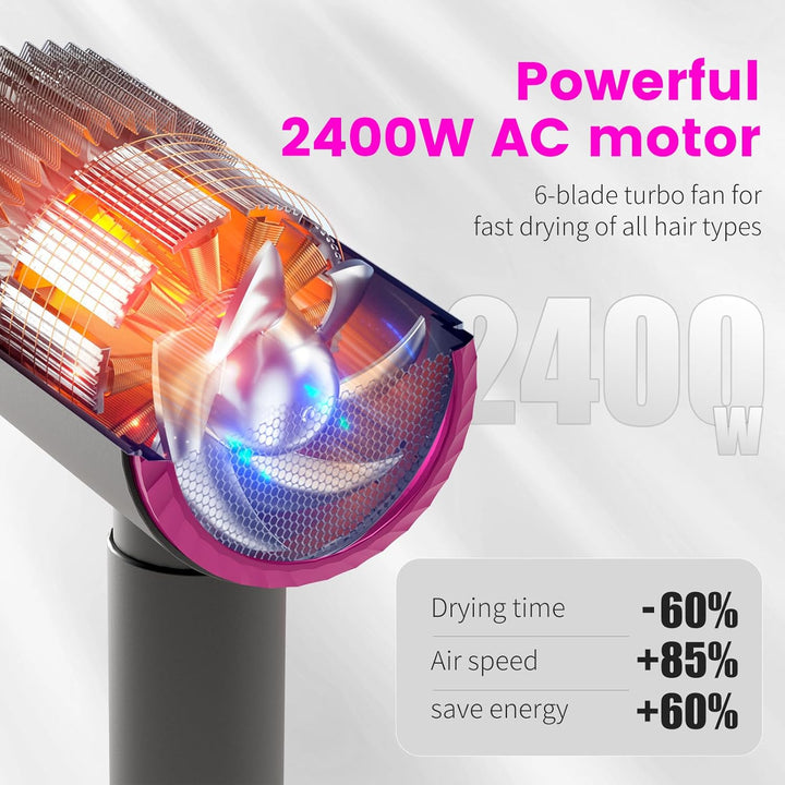 AIUNAOM 2400W Föhn, Fön, Silent Ionen Haartrockner mit 1 Diffusor & 2 Konzentratoren, 3 Geschwindigk
