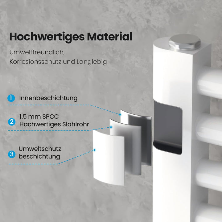 Heilmetz Weiss BadHeizkörper 40 x 160 cm Handtuchtrockner Bad-Heizkörper Handtuchheizkörper Mittelan