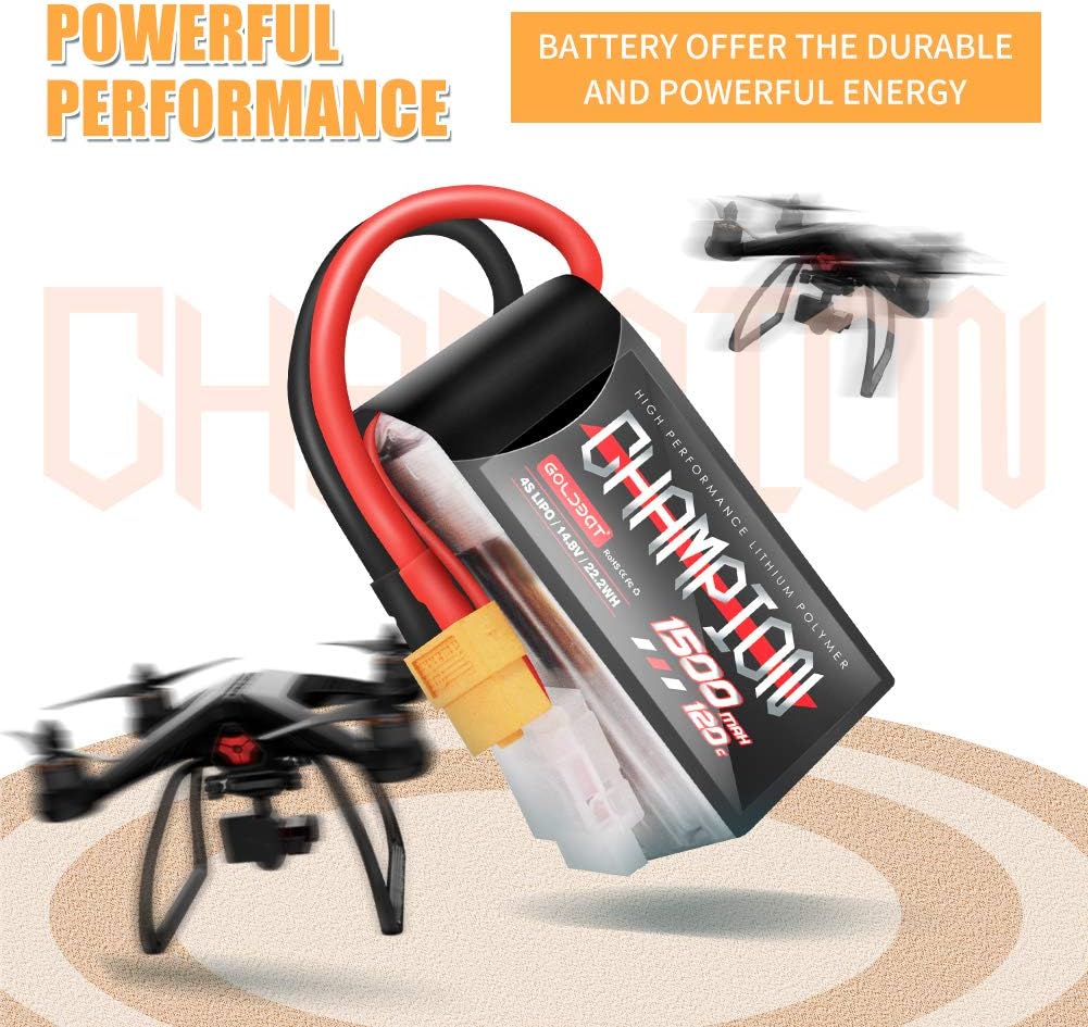GOLDBAT Champ Series RC Batterie 1500 mAh 14,8V 4S 120C LiPo Batterie Pack mit XT60 Stecker für RC H