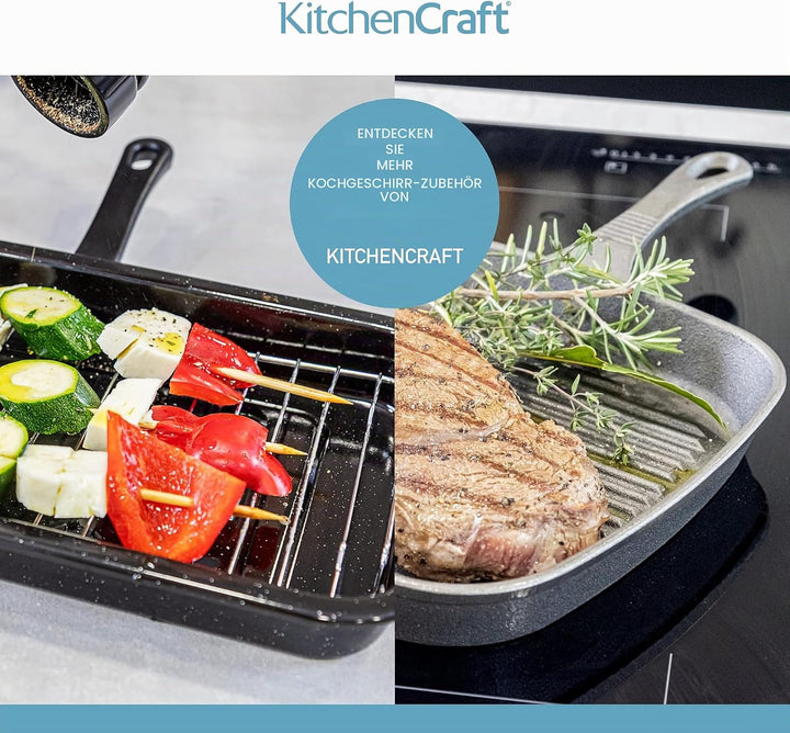 KitchenCraft Gusseiserne Grillpfanne, Induktionssicher, Rund, Gusseisen, 24 cm