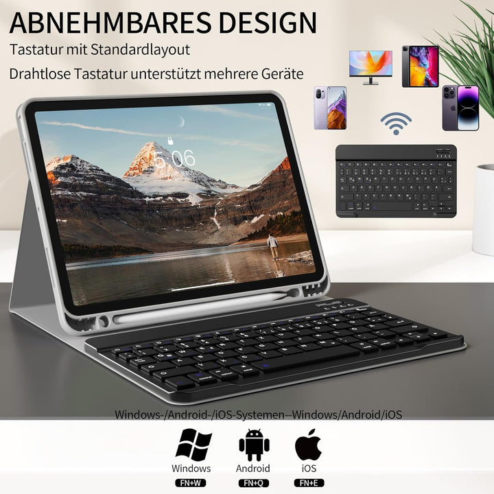 Tastatur Hülle für iPad (A16) 11 Zoll 2025/10. Generation 2022 10.9 Zoll, Magnetische Abnehmbare Kab
