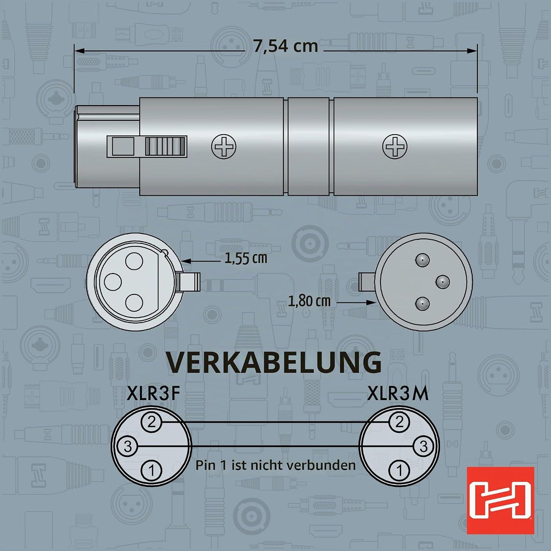 Hosa GLT-255, Ground Lifter, XLR3F to XLR3M Adapter mit Erdung XLR3F auf XLR3M, Adapter mit Erdung X
