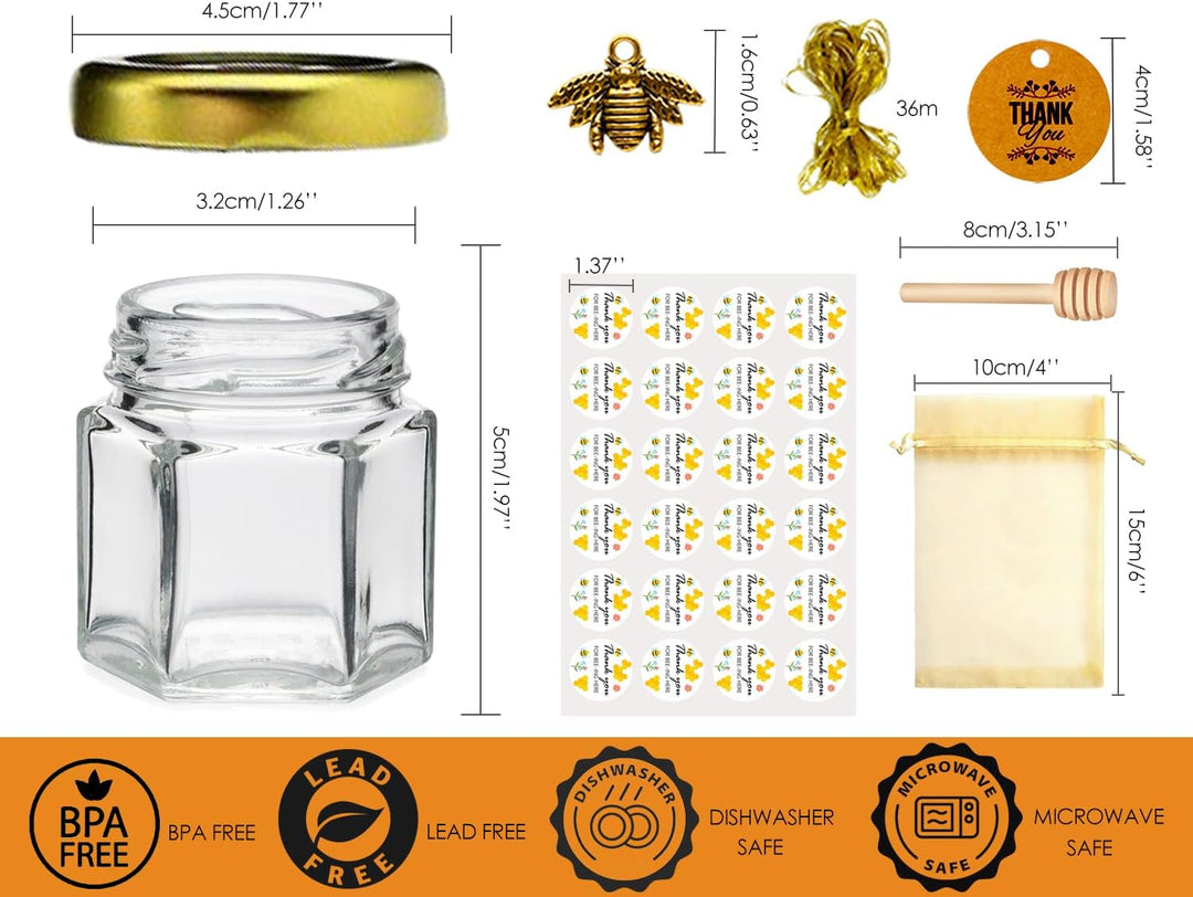 Kleine Honiggläser, Honigglas mit Honiglöffel, Kleine Gläser mit Bienen Anhänger, Mini Honigtöpfe mi