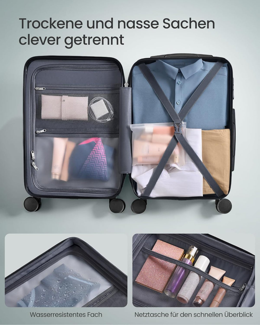 SONGMICS Koffer, Reisekoffer, Hartschalenkoffer mit TSA-Schloss, Koffergurt, ABS-Trolley, 4 Zwilling