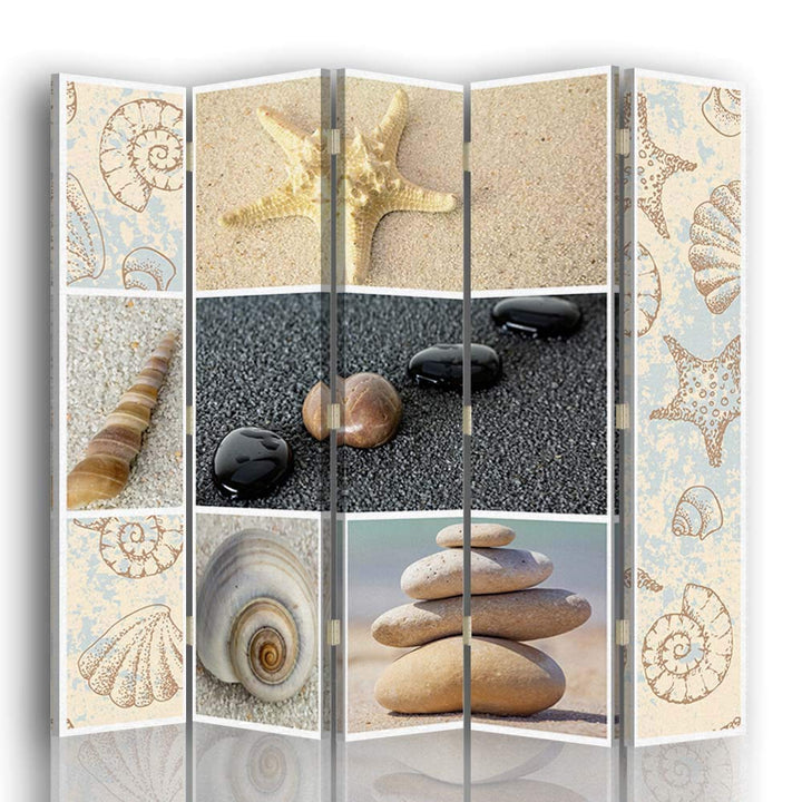 Trennwand 5 TLG Bedruckt auf Leinwand beidseitig Muscheln Beige 180x175 cm beidseitig 180x175 cm Bei