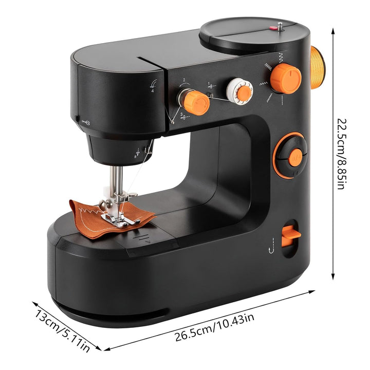 MINRS Mini-Nähmaschine mit Fusspedal (LED Licht, 5 Stichmuster, Fadenabschneider, Zwei-Wege-Nähen, A