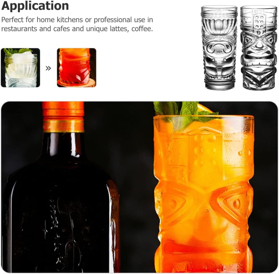 Cabilock Hawaiianische Tiki-Cocktailgläser: 2 Stück Tiki-Becher Glas Exotische Zombie-Cocktails Trop