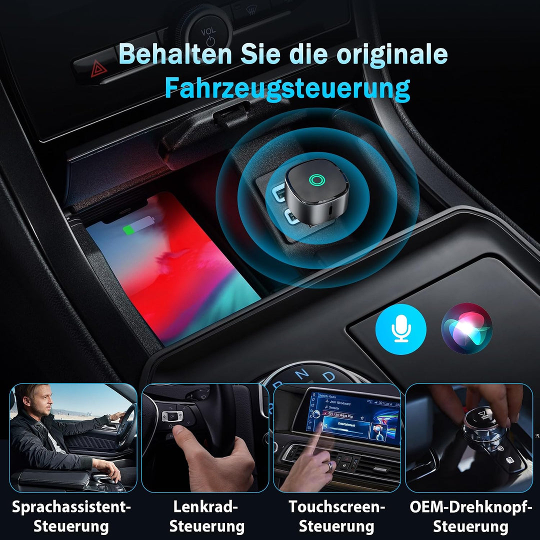 2026 Wireless Carplay Adapter, verbesserter Mini 2-in-1 Plug and Play USB zu kabelloser CarPlay &amp; An